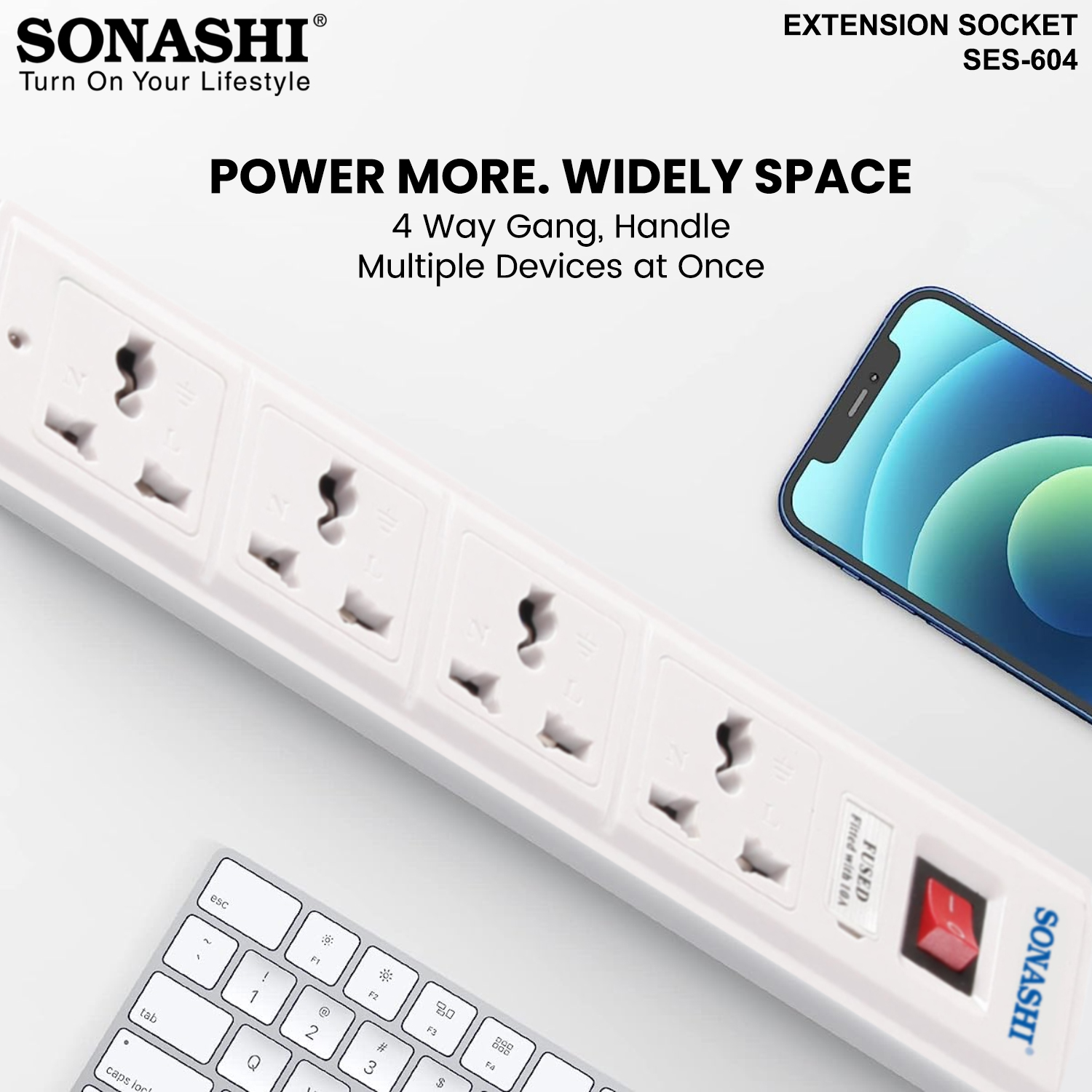 4 Way Extension Socket - SES-604 White - Sonashi Electronic
