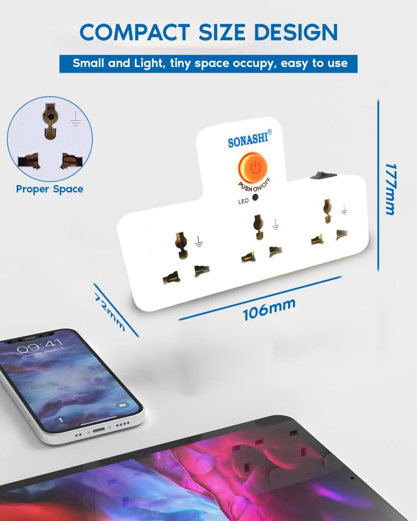 Sonashi SES903 White Cordless Universal 3 Point Socket ON/Off Button ...